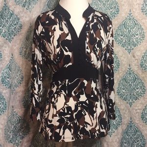 Abstract Print Tie Back Long Sleeve Blouse